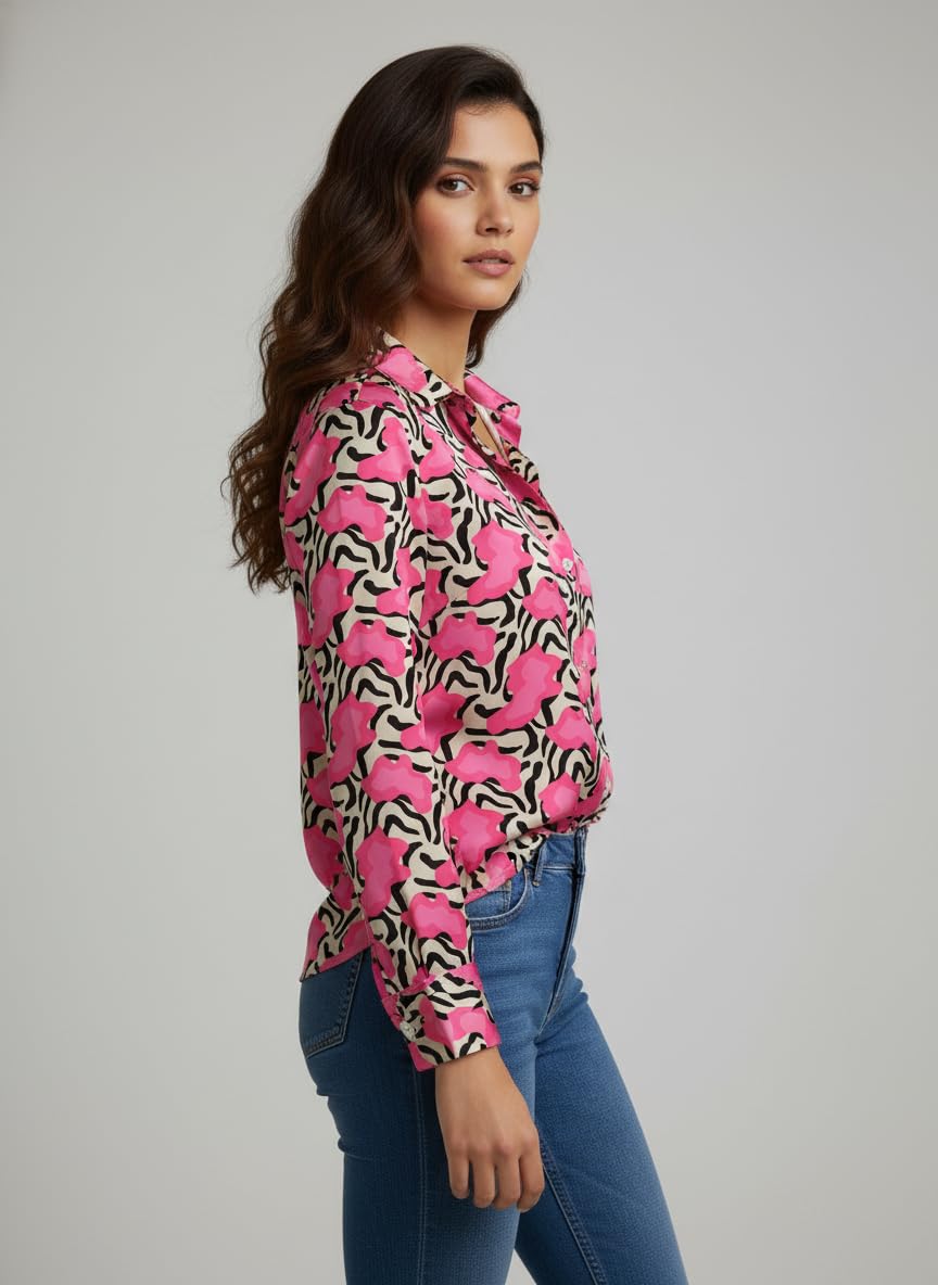 ANNI Designer Bedrucktes Damenhemd aus Baumwollmischgewebe, langärmelig, normale Passform, Hemdkragen, legere Bürokleidung, elegante Western-Kleidung für den Alltag, Hochzeit, Party