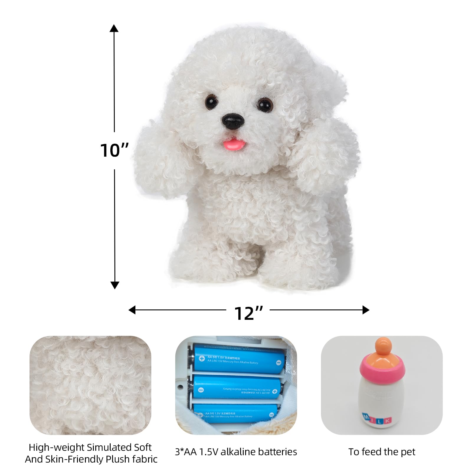 CU-MATE Perro de caniche caminante, perro de peluche electrónico, cachorro interactivo, caminar, ladrar, mover la cola y hablar, regalos para niños y niñas