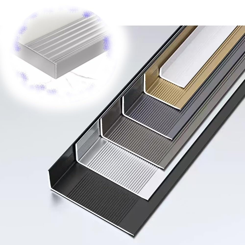 Generico Strisce Antiscivolo in Lega di Alluminio per Scale, Coprigradini Impermeabili, Strisce di Transizione in Metallo A Forma di L (Silver L 150cm/59in)