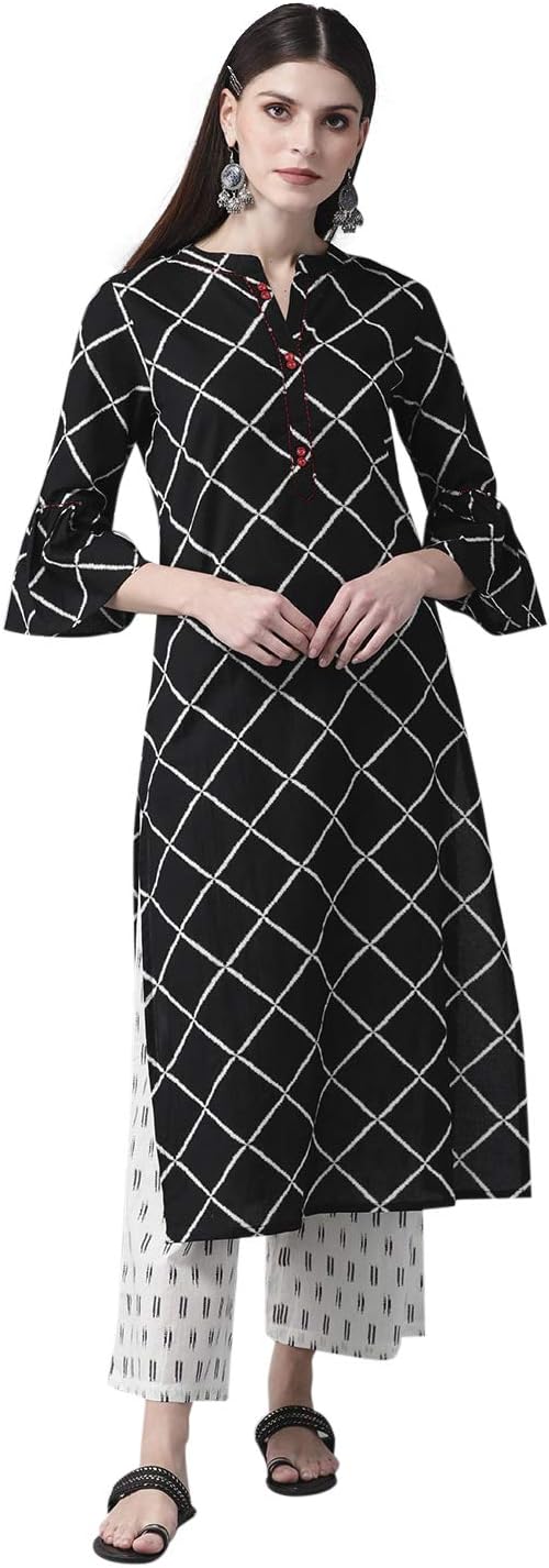 AKSWomen Black & White Checked Kurta with Palazzos