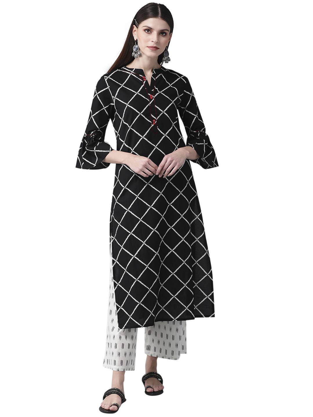 AKSWomen Black & White Checked Kurta with Palazzos