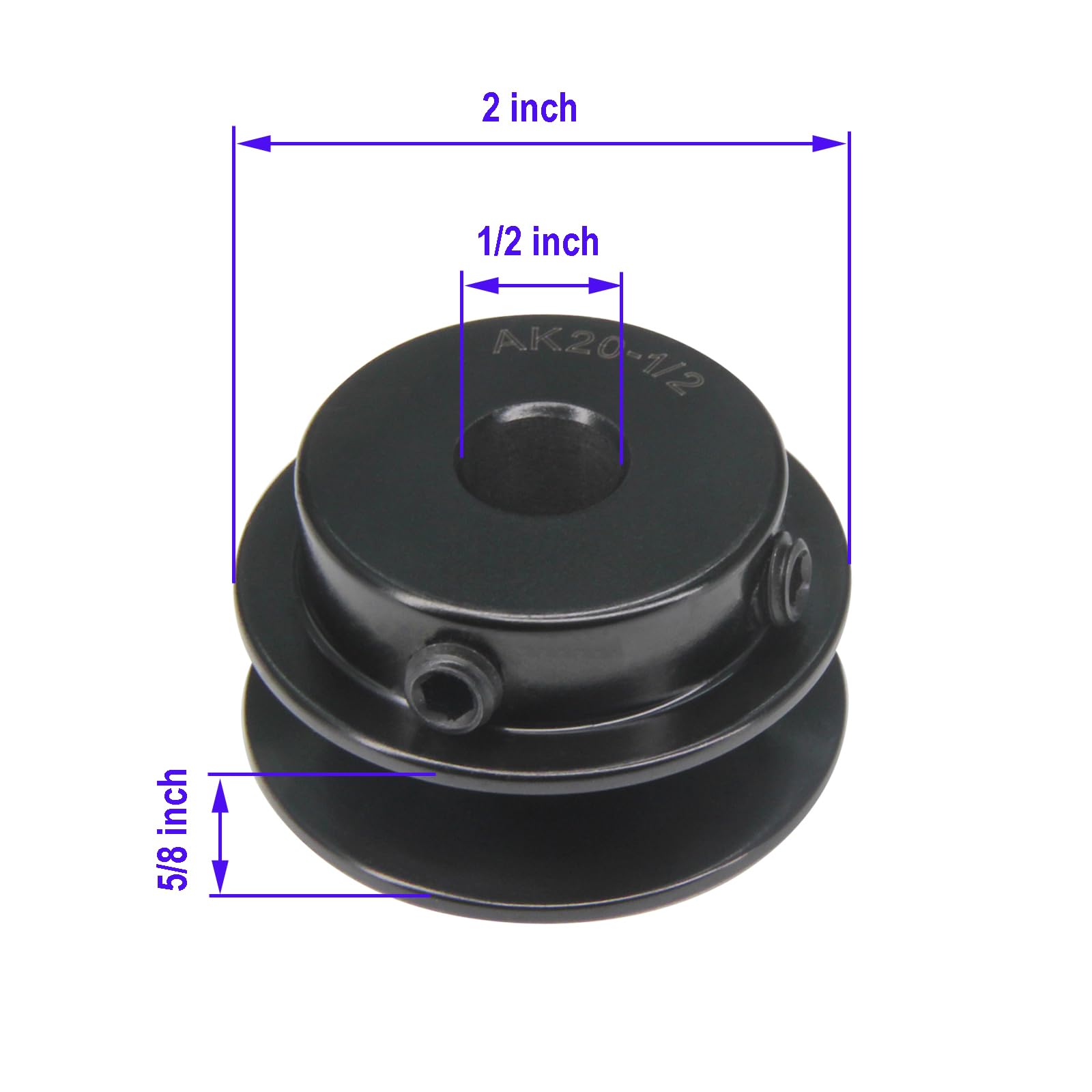 AK20-1/2" Bored Single Groove Web Sheaves 2.0" OD 1/2"Bore V-Belt Sheave Cast Iron Belt Pulley for V-Belt(AK20-1/2", Single Groove) — Amazon image 3
