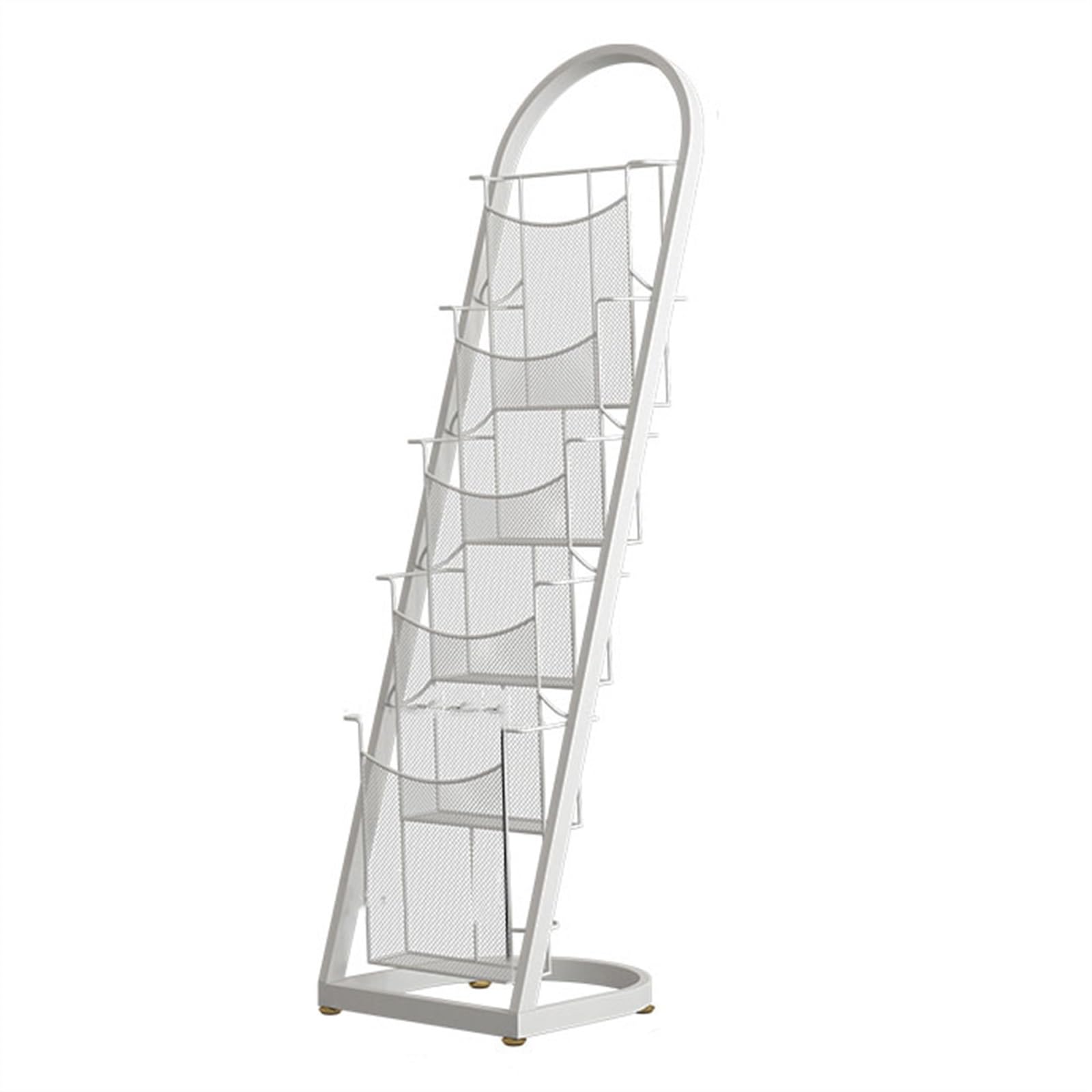 Portariviste da Pavimento in Metallo con espositore per brochure, Organizer per Libri e Porta opuscoli, Grande portariviste Nero per organizzare riviste e Libri (Bianco L)