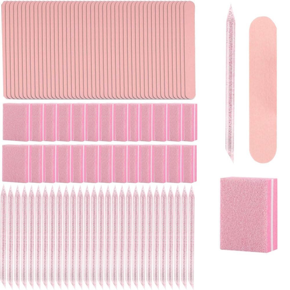 100 Set Press On Nail Tool Kit, Including 100pcs Mini Nail Buffer, 100pcs Nail File, 100pcs Nail Stick, 100pcs OPP Bag, Disposable Manicure Kit for