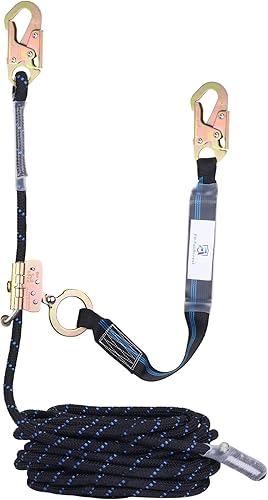 Conjunto de cuerda de vida vertical de 50 pies con cuerda antipánico de acero aleado, gancho de presión, cordón de absorción de golpes, cuerda de