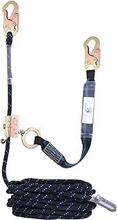 50FT Vertical Lifeline Assembly with Alloy Steel Anti-Panic Rope Grab Snap Hook Shock Absorb Lanyard, Fall Protection Rope Safety Climbing Equipment Roofing Safety Kit, CE ANSI OSHA Rated
