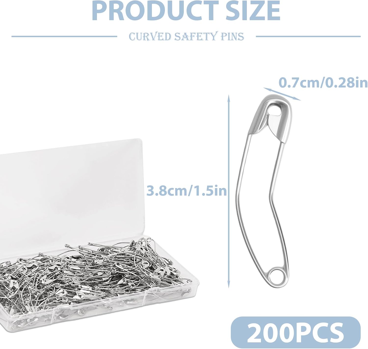 200 Pcs Curved Safety Pins for Quilting 1.5 Inch Basting Pins for Knitting Sewing Crafting