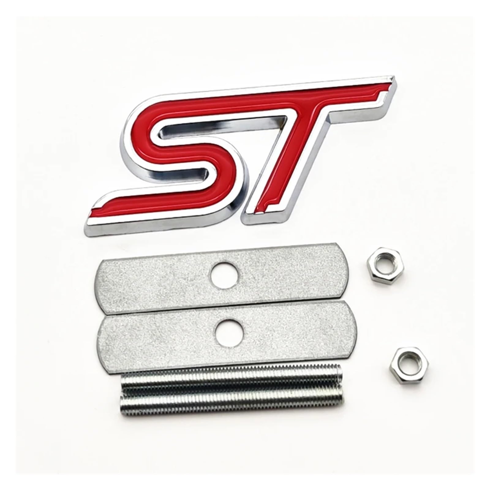 3D Metal ST Logo Line Emblem Badge for Car Front Grill & Rear Trunk - Compatible with Puma, Fiesta, Focus Stylish Sticker Accessories(Red)