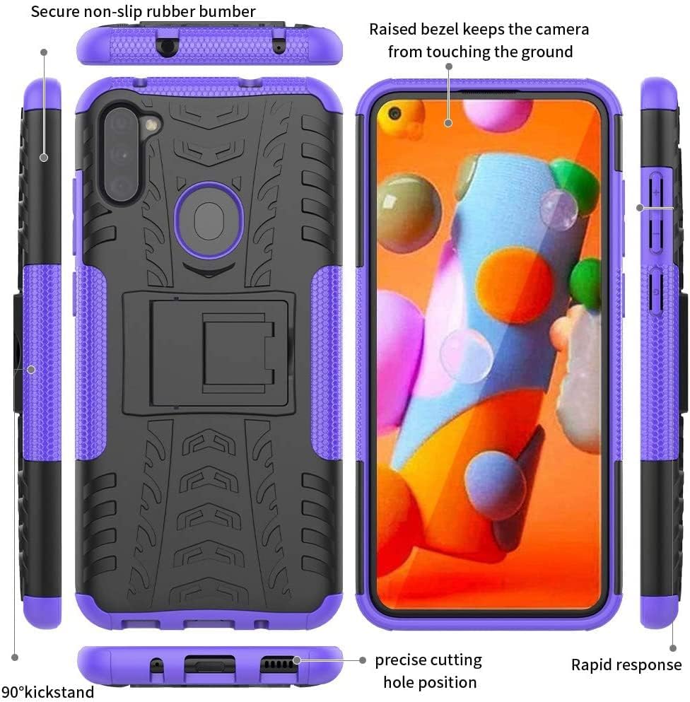Yiakeng for Samsung A11 Phone Case, Galaxy A11 Phone Case with HD Screen Protector, Shockproof Silicone Protective with Kickstand Hard Phone Cover for Samsung Galaxy A11 (Purple)