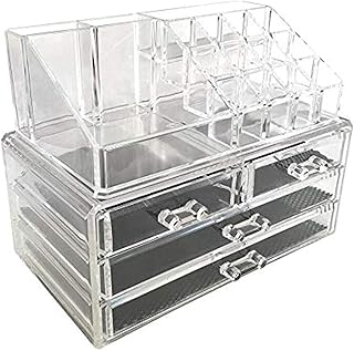 منظم مستحضرات التجميل من الاكريليك فانيتي - منظمات تخزين لفرش المكياج وفرش احمر الشفاه وملمع سطح الباليت وحامل لاكسسوارات الحمام وغرفة النوم