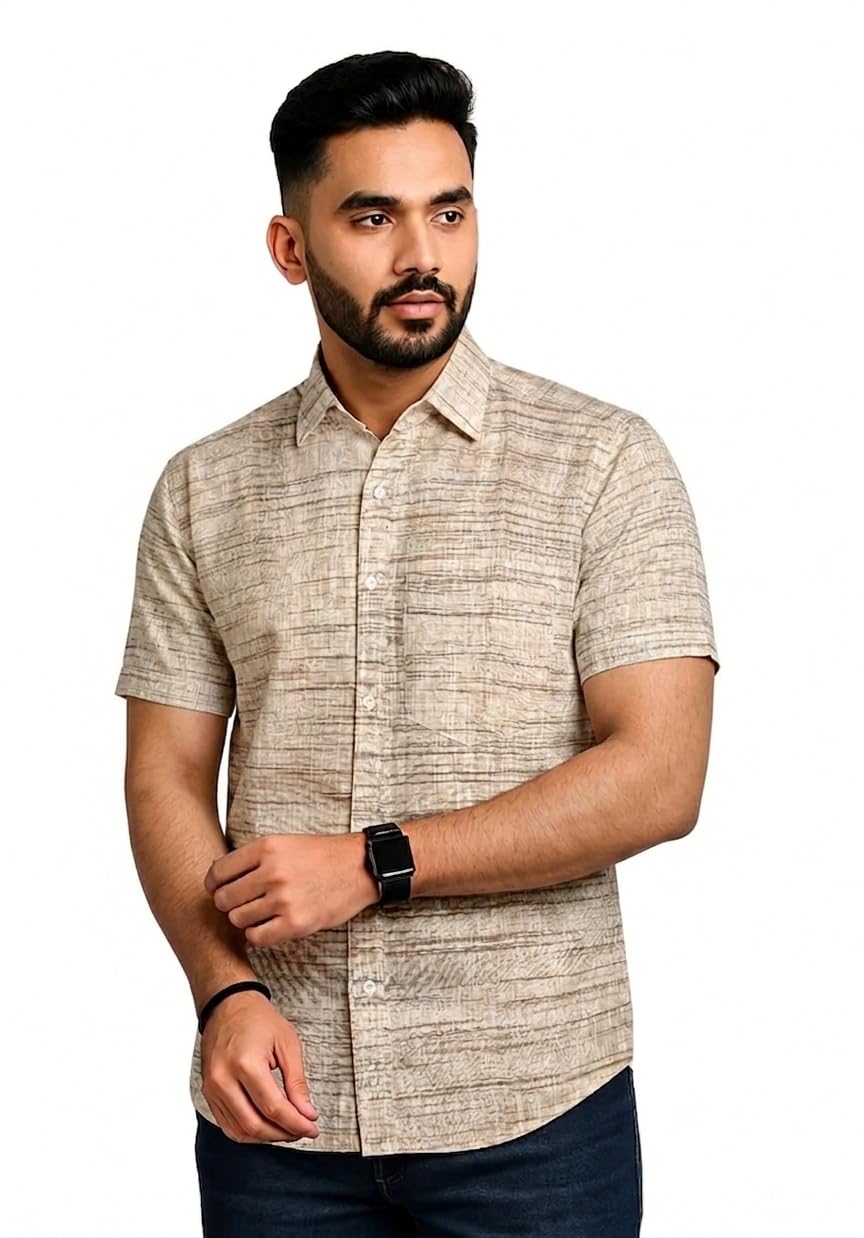 Men Khadi Cotton Shirt | Half Sleeve Casual Shirt for Men | Breathable Handwoven Cotton Shirt | Lightweight Comfortable Summer Casual Shirt-image-7