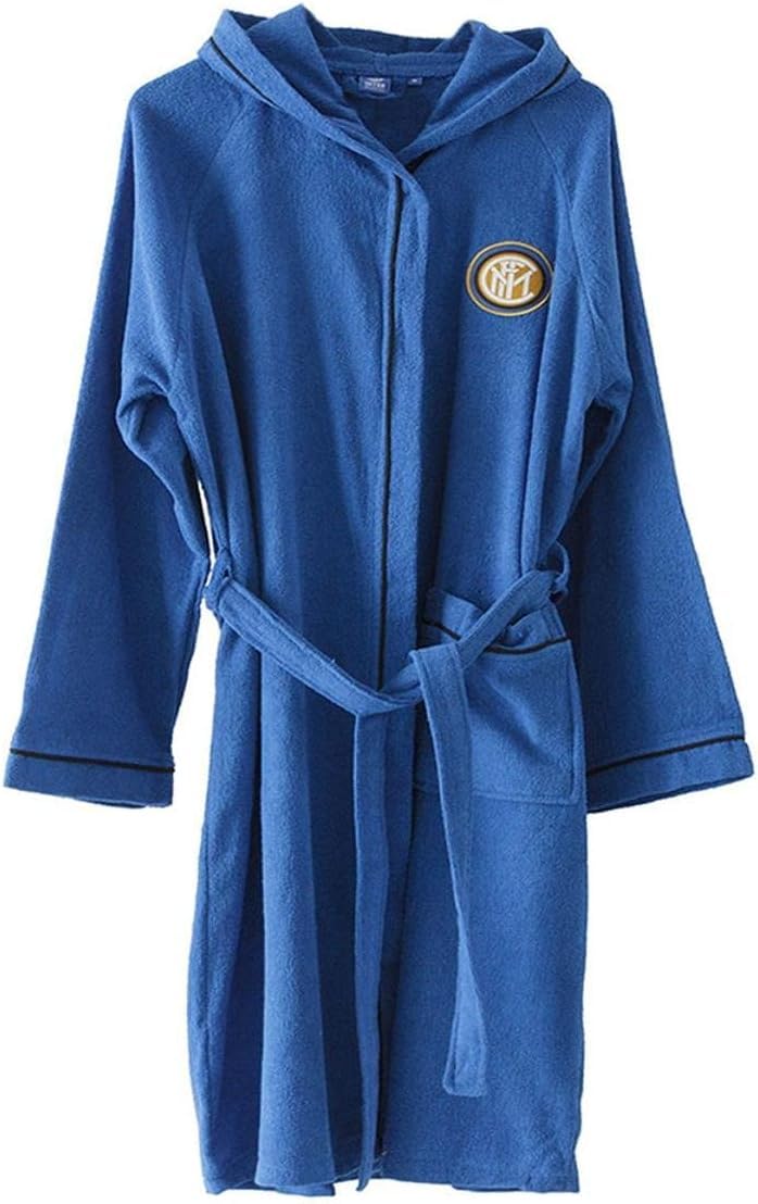 Accappatoio Ufficiale FC Inter con Cappuccio Micro Spugna Puro Cotone Uomo Nero Azzurro XXL