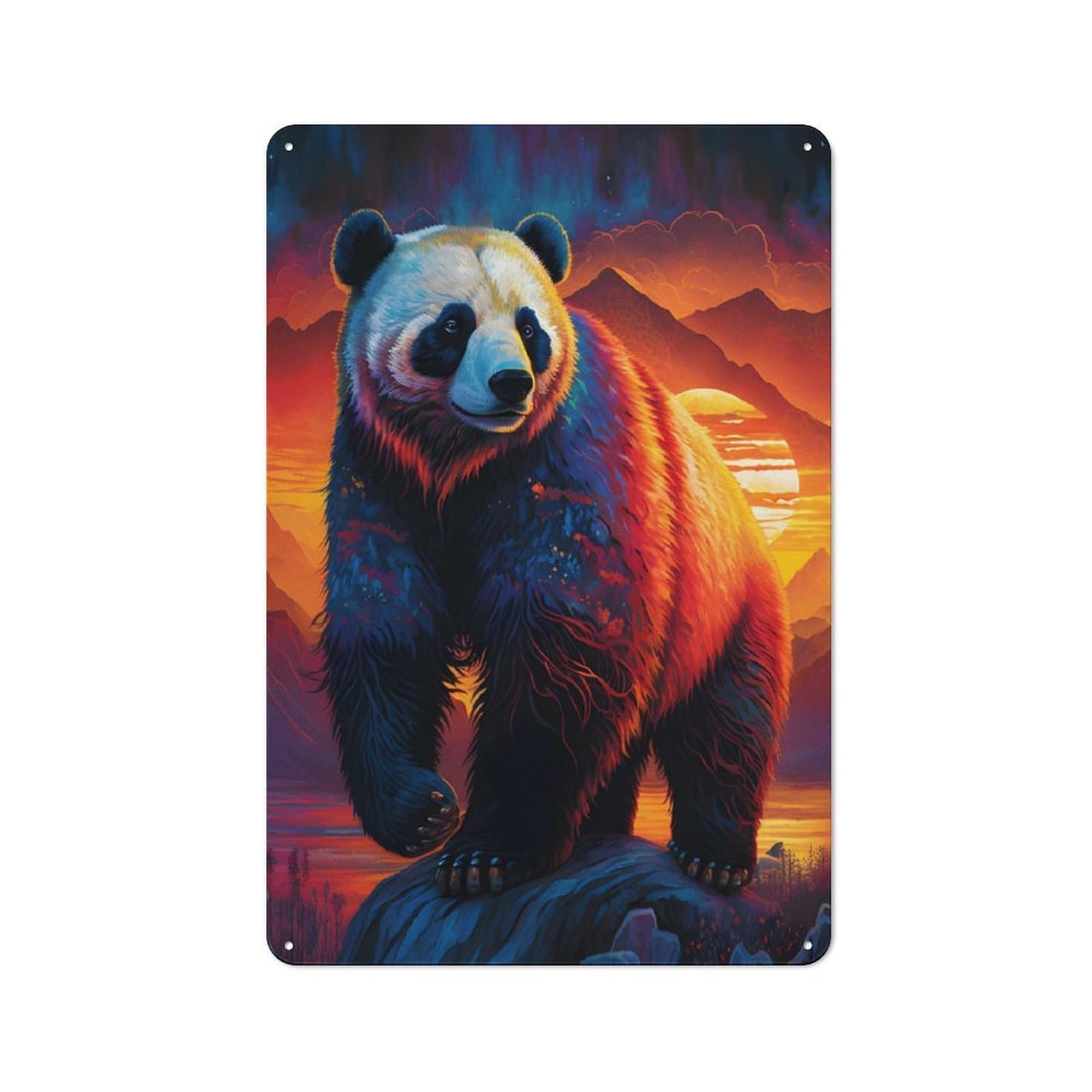 Junmoney Panda Tin Sign 30X20cm For Pub Or Café, Retro-Style Wall Decor, For Garage, Workshop And Man Cave Decoration