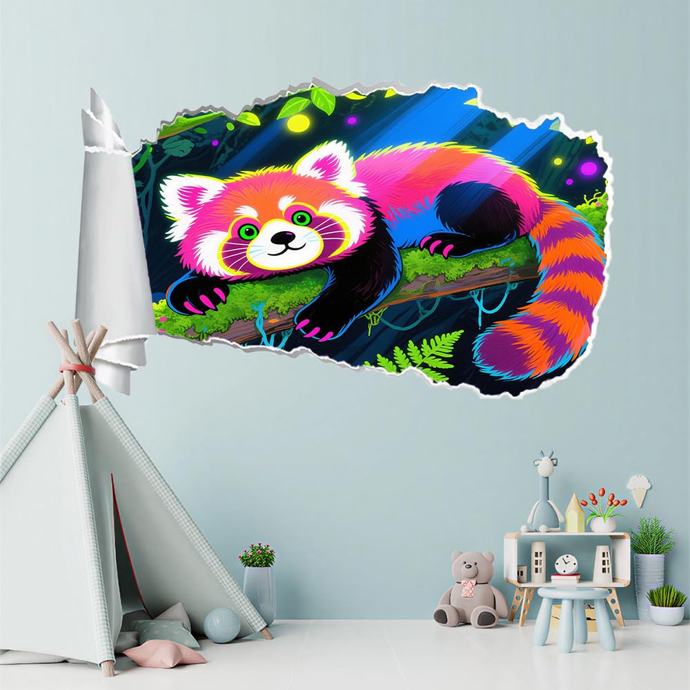 3D Durchbruch Wandtattoo Mädchen Kinderzimmer Roter Panda Wandaufkleber Dekorative Baumzweigwald Wandsticker für Junge Teenager Zimmer Wohnzimmer Schlafzimmer Wandbilder Deko