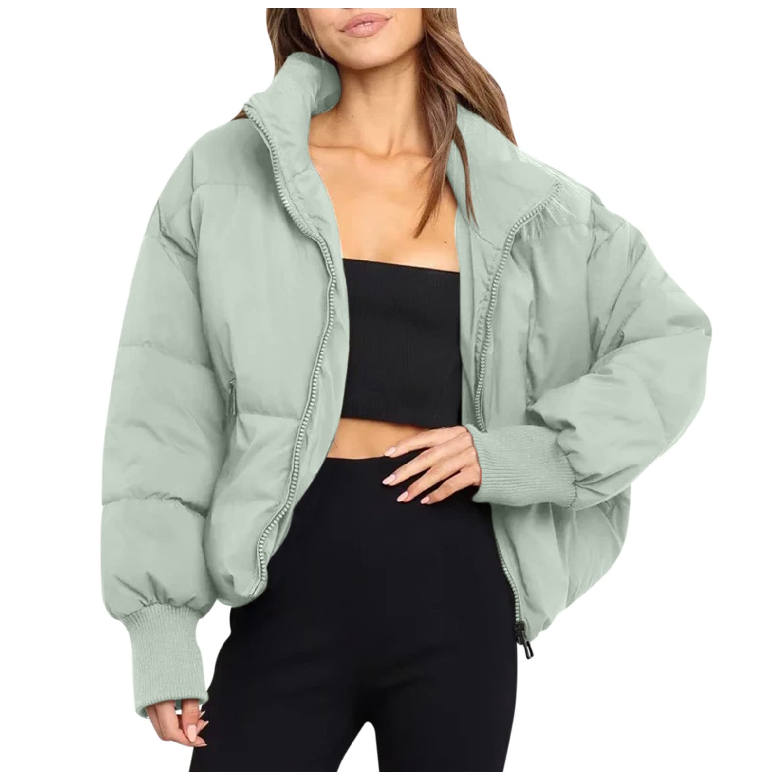 Giacca invernale da donna corta in piumino, elegante inverno e caldo, piumino da donna, leggero, con collo a risvolto, antivento, protezione dal freddo, per attività all'aria aperta, traspirante,