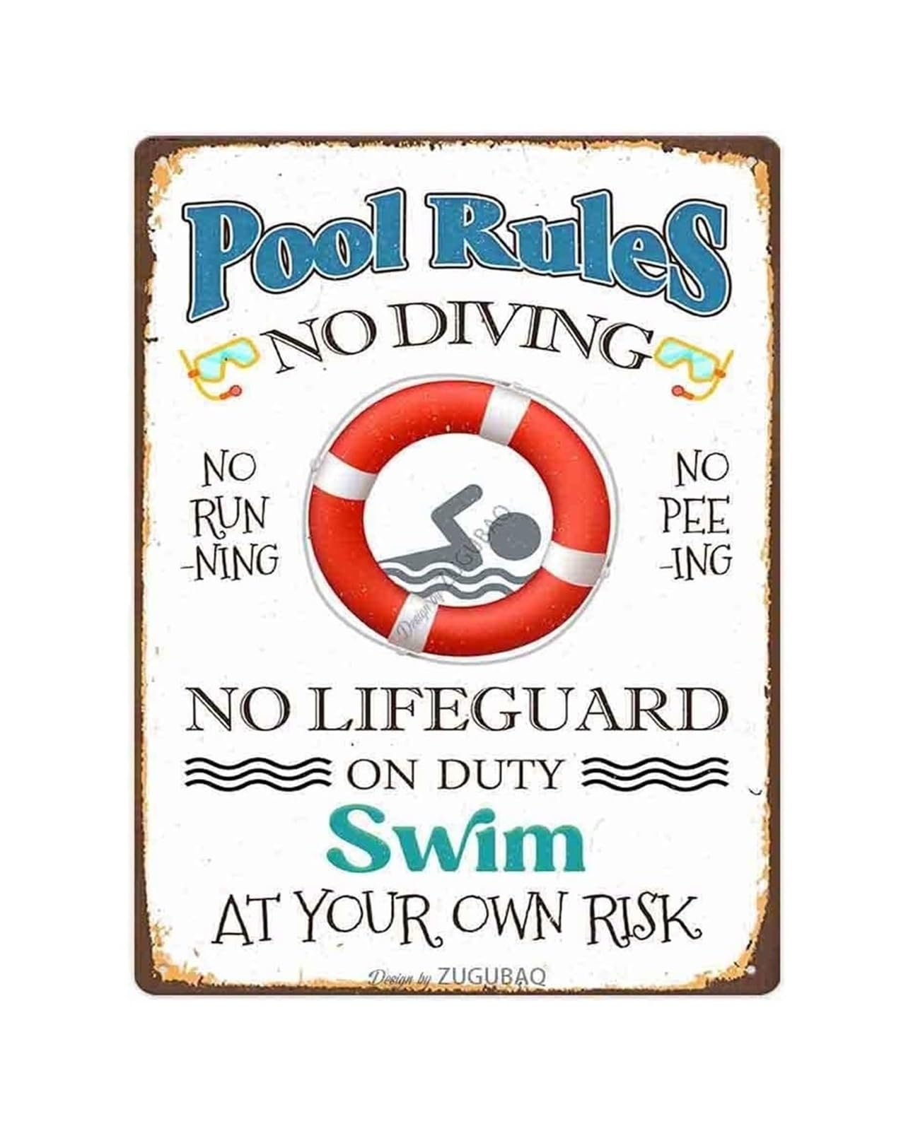 CBQZCHWDKT Vintage Style Pool Rules Sign Outdoor Metal Tin Sign with Classic Icons for Pool Deck Backyard Fence or Patio Decor 8 X 12 inch​