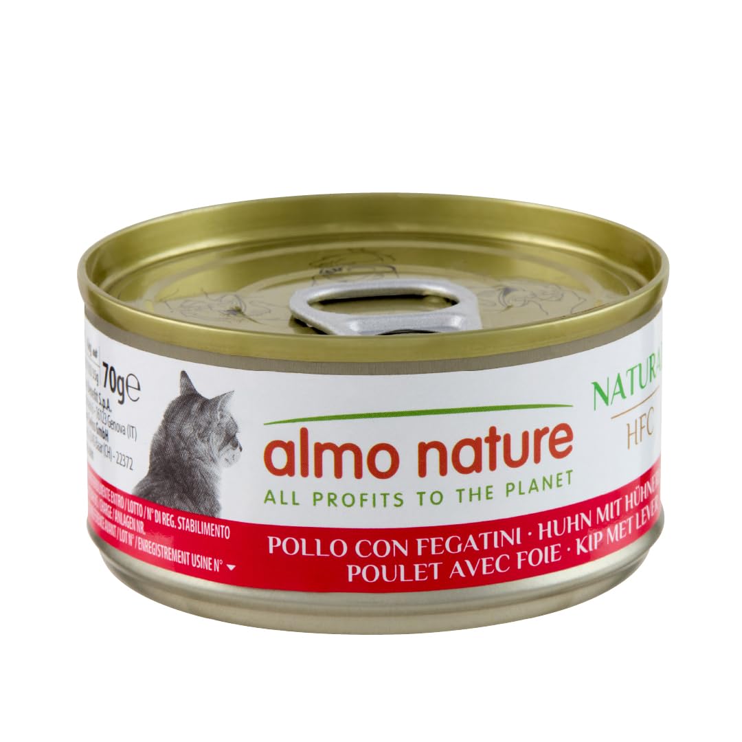 Almo Nature HFC Natural - Wet Cat Food for Adult Cats - Chicken and Liver - Human Grade, Gluten Free - 70g, Pack of 24