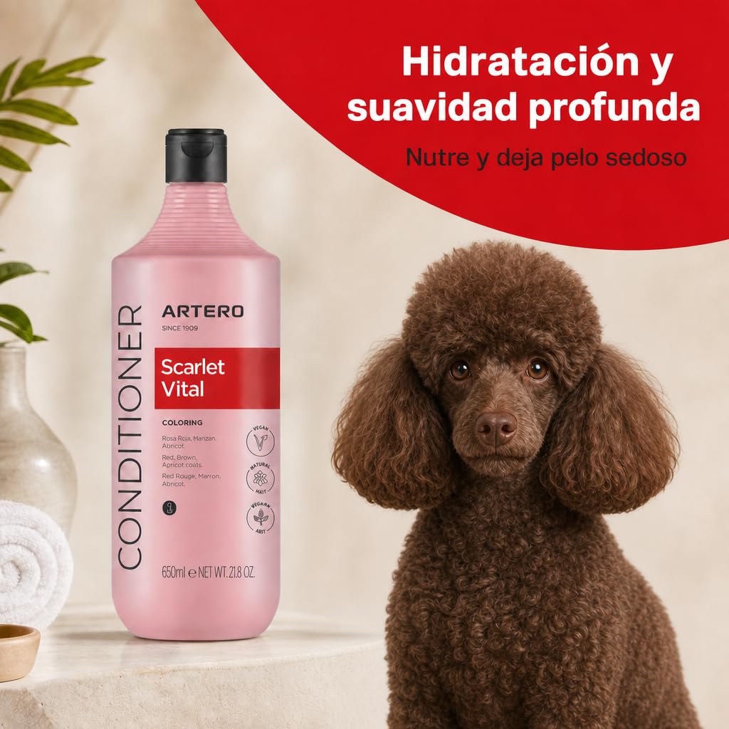 Artero Scarlet Vital Mascarilla Potenciadora de Color para Perros Rojos, Marrones, Chocolate y Apricot, 650 ml