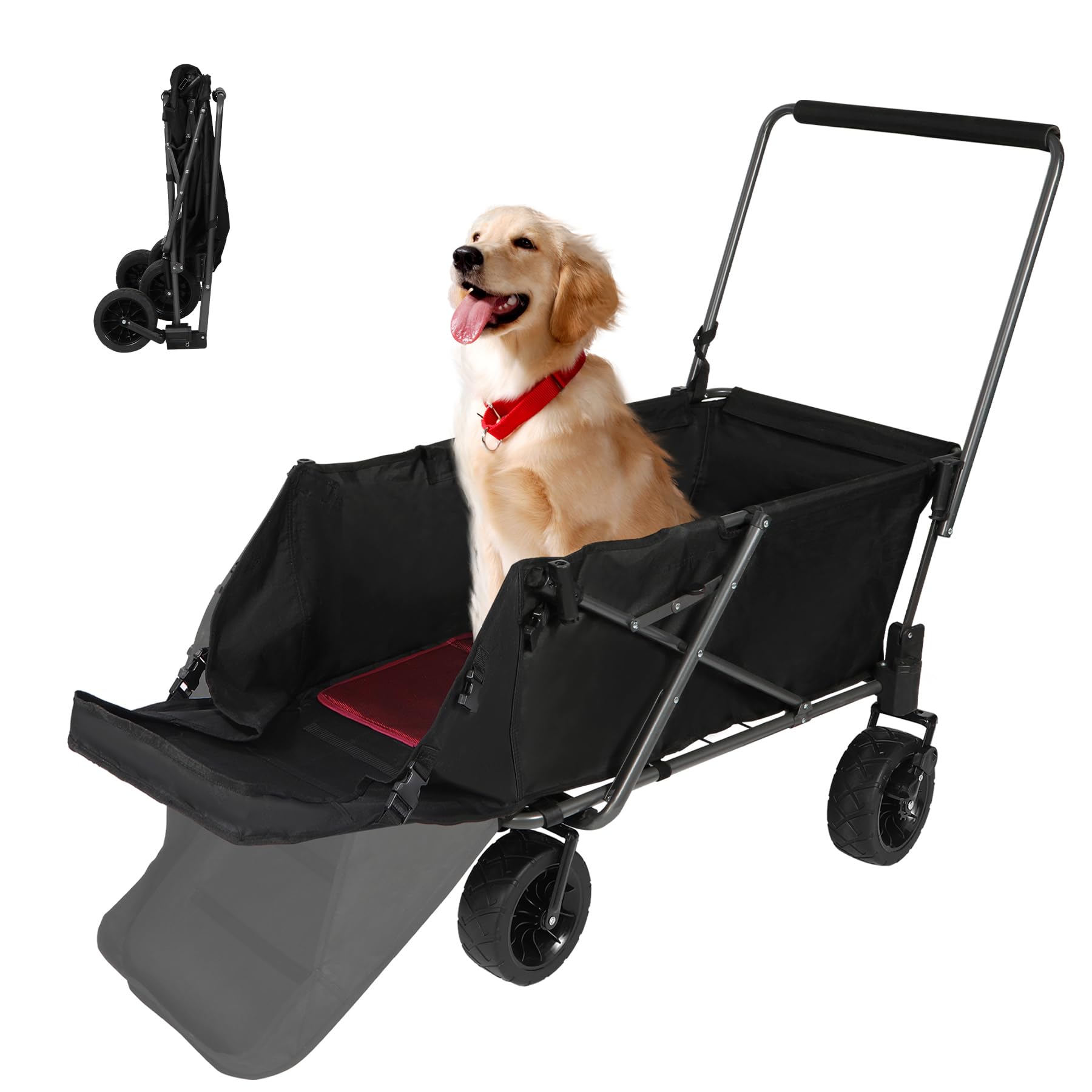 REDCAMP Carrito plegable para perros con parte trasera extensible, capacidad de carga de 136 kg para perros grandes, ruedas todoterreno con frenos, para camping, jardín al aire libre, tela Oxford 600D