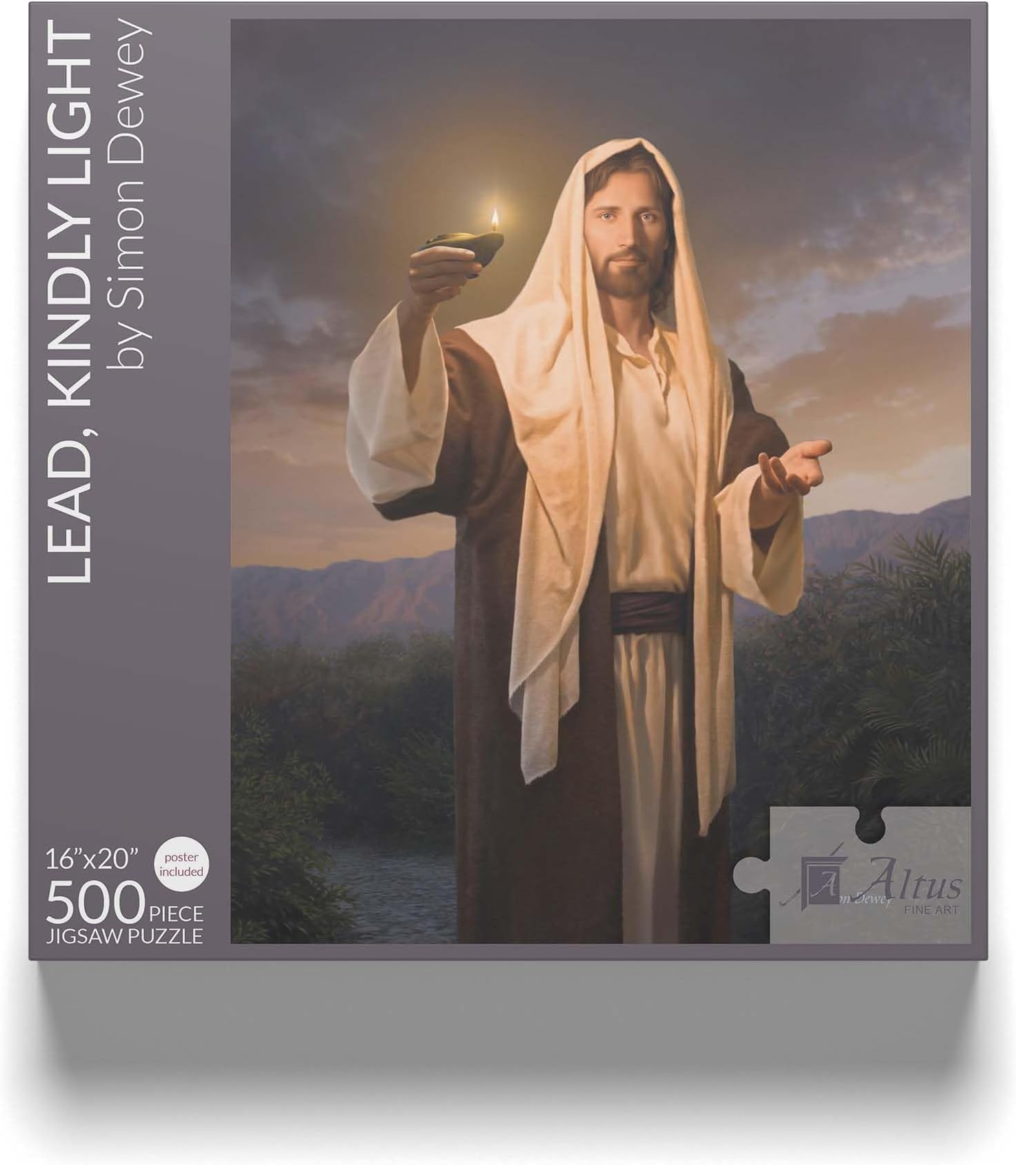 Jesus Christ on a Path with a Light 500 Piece Christian Jigsaw Puzzle - Lead Kindly Light by Simon Dewey - 16x29 Finished Size- 500 Piece Jigsaw Puzzle - Celebrate Jesus Through Quality Family Time