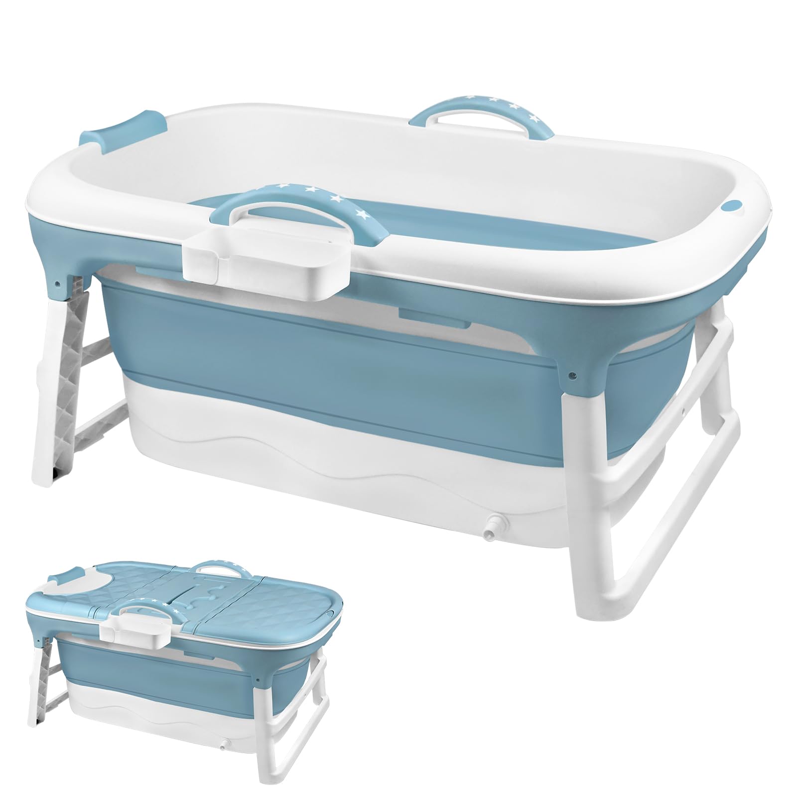 Baignoire Pliable pour Adulte - 128 x 62 x 52 cm - Mobile Avec Couvercle - Panier à Savon Portable - Roulettes de Massage - Idéal pour Petites Salles de Bains