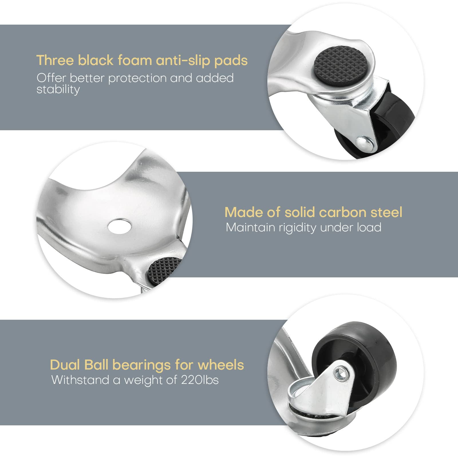 Lot de 4 tri-dolly en acier à 3 roues - Capacité de charge de 99,8 kg - Chariot de déménagement pour meubles et appareils - Durable et facile à utiliser - 15,2 cm