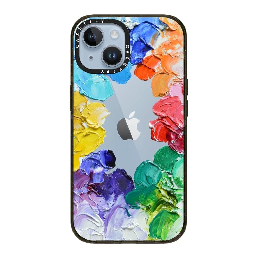 CASETiFY インパクト iPhone 14 ケース [MIL規格準拠 (4x MIL-STD-810G)/2.5mからの落下試験をクリア] - Rainbow Color Wheel - グロッシー ブラック