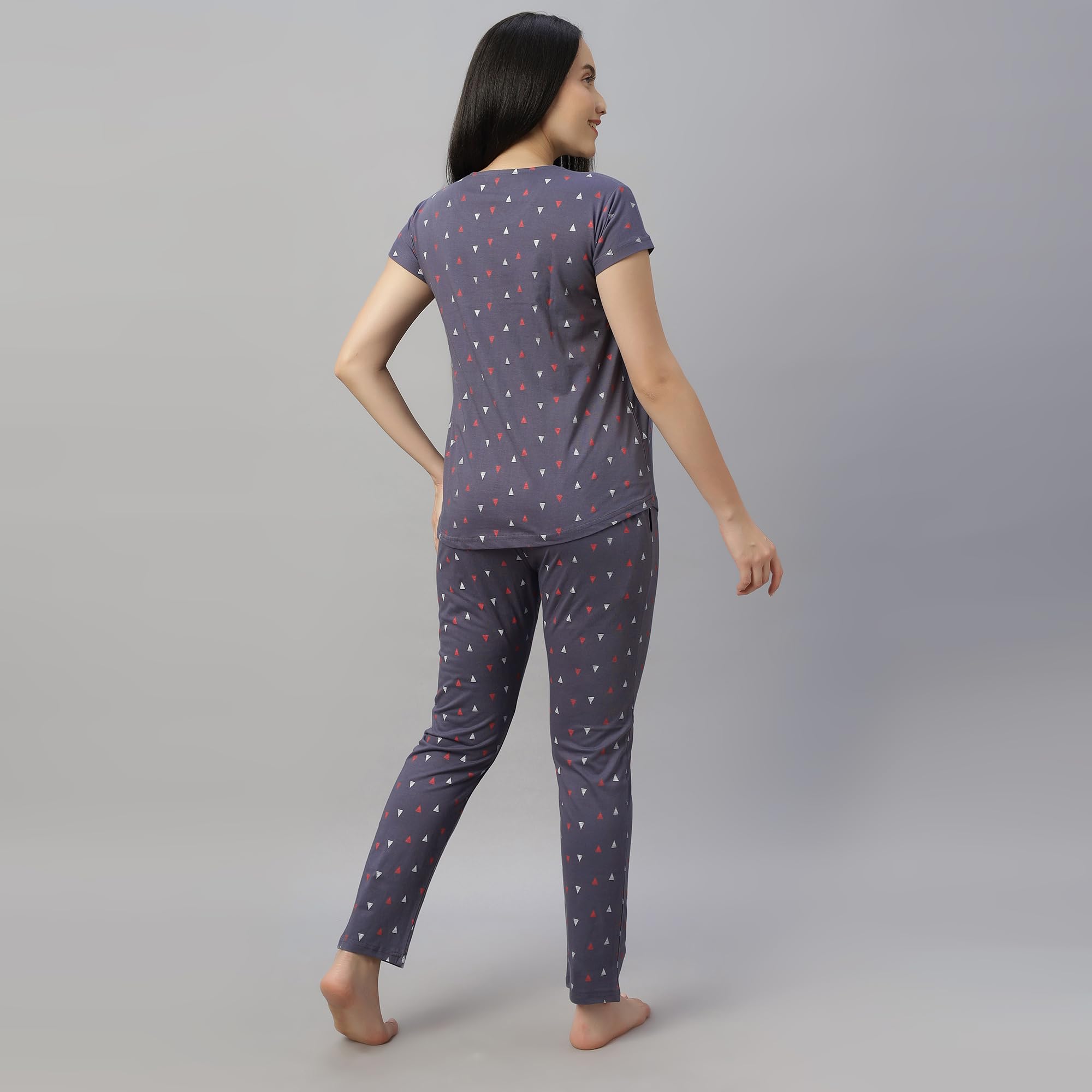 DZZO Women's Cotton Printed Maternity Night Suit | Comfortable Feeding Night Dress | Soft & Breathable Nursing Pajama Set | Color - Grey, Size - M - Image 4 thumbnail