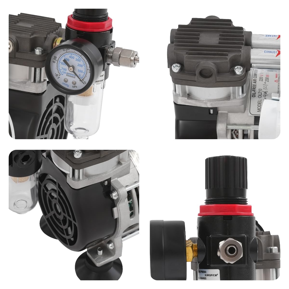 230W Professionelle Vakuumpumpe, Ölfreie Medizinische Laborpumpe mit 2.8 Bar Druck, 90KPA Vakuum, Ölfrei Unterdruckpumpe für Klimaanlagen Reparatur, Kühlschrank, Auto, 1400 U/min (56dB)