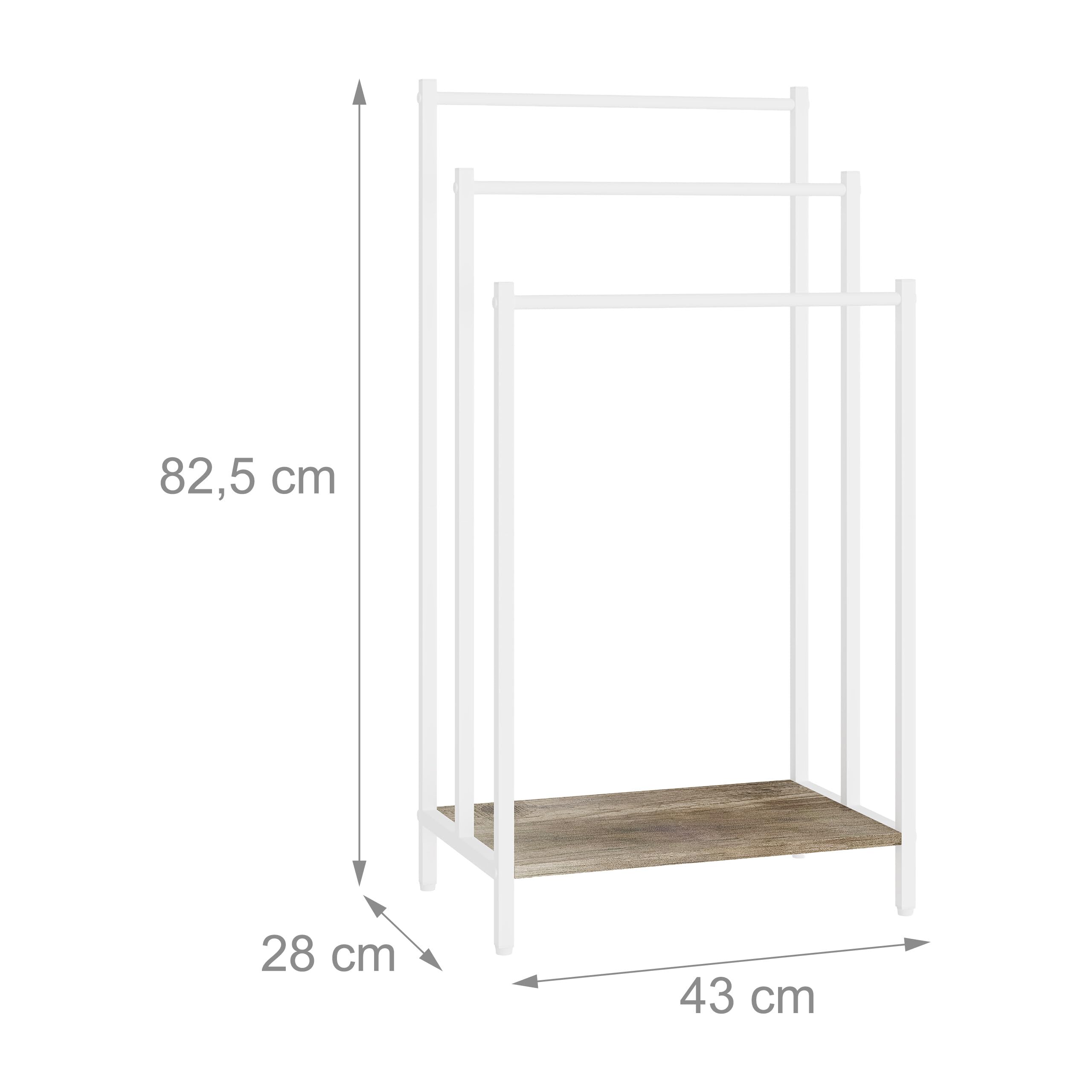 Relaxdays toallero de pie con repisa, Efecto Madera, 3 Barras, 81x43x28 cm, Natural/Blanco