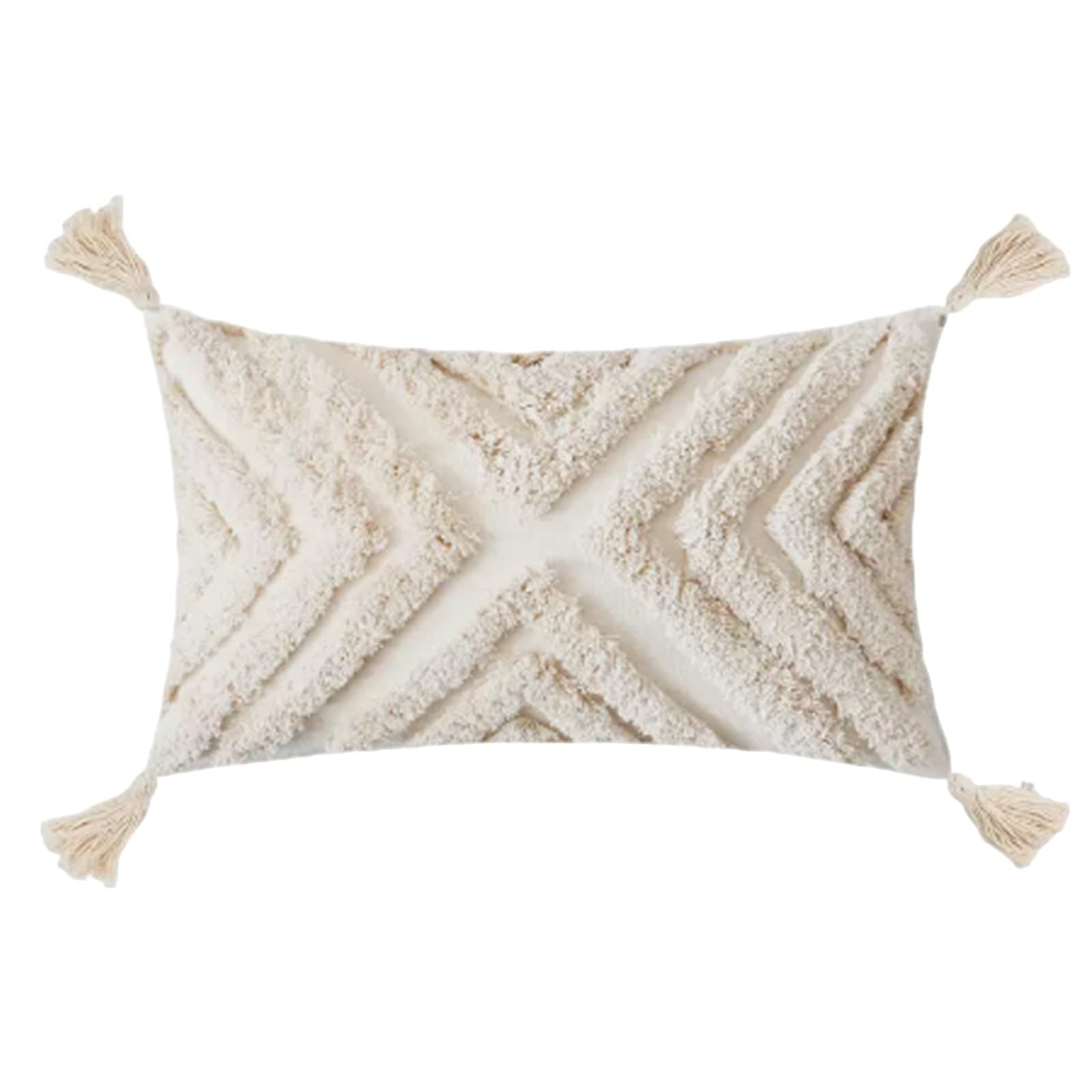 Housse de coussin bohème 45x45 lin moderne déco campagnarde crème avec pompon