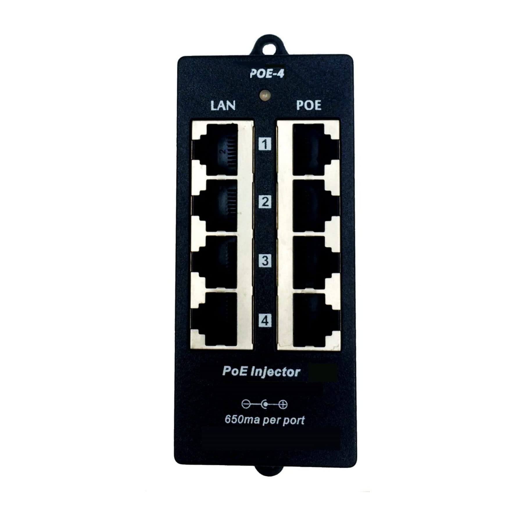 ZHANGQINGPoE Injector POE-4 (NO Power Included) Power Over Ethernet Injector Compliant 802.3af Passive 4 Port PoE with 2.1x5.5mm DC Connector, 10/100Mbps Data Rate Wall Mount, Support 24~56V PSU