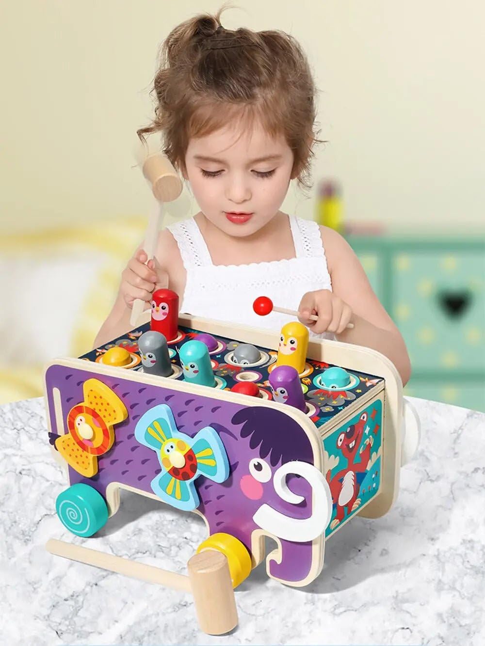 MyLittleTales Tiger Beats The Hamster – 10-Peg Hammer Tiger Hamster Whack-a-Mole Montessori Toy for Toddlers | Safe & Non-Toxic, Eco-Friendly | Improves Fine Motor Skills, Ideal Gift 1