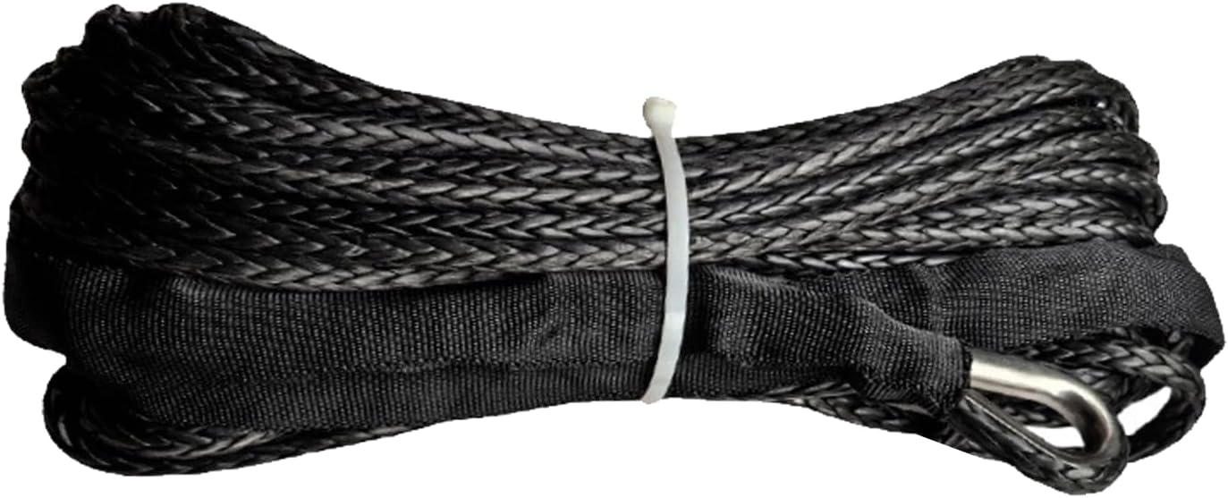 1/4'' x 50 Ft Car Synthetic Winch Rope Kit, 10,000LBs Winch Cable Line with Protecting Sleeve and Thimble, Universal Car Accessories for ATV UTV (Black)
