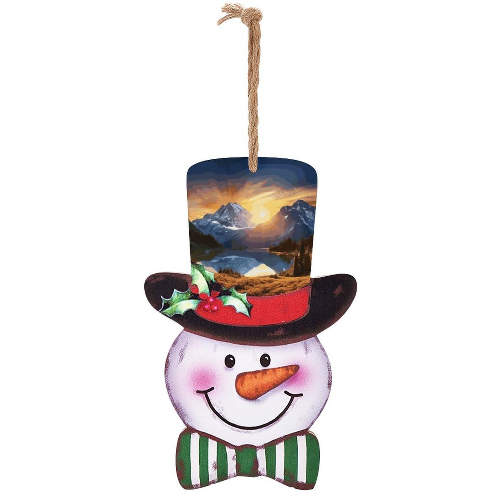 Mountain Sunrise Snowman Decor Christmas Snowmans Hanging Decors Wooden Exquisite Holiday Decoration Sign for Home Window Wall Farmhouse Indoor Outdoo