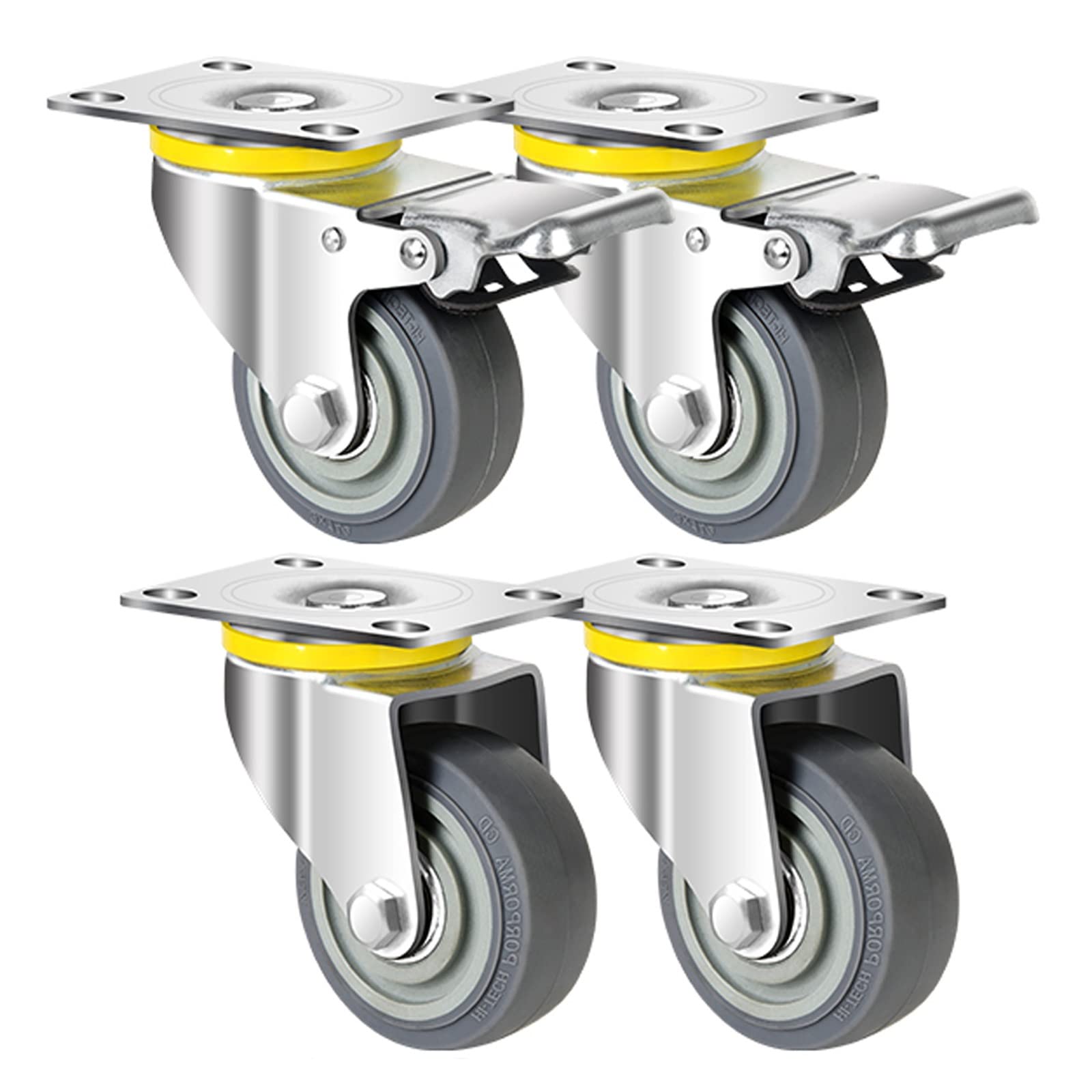 HJXGQJM Ruote Pivottanti in Gomma, Ruote Girevoli con Freno, for Carrello Ruote for Spostare Mobili Ruote Mobili Rotazione 360°, 2 Ruote Piroettanti E 2 Ruote Frenanti Rotelle girevoli(7.5cm)