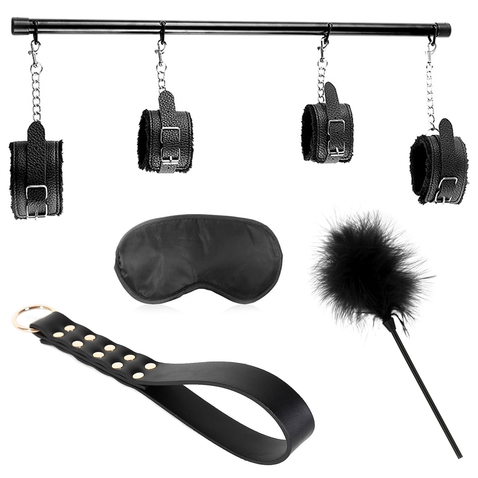 Kit Barre D'écartement Sexuel avec Menottes pour Poignets et Chevilles,Set Accessoires Hard,Bondage Jeux Sexuelle Adulte Couple,Jouet Sexualité Couple (Noir)