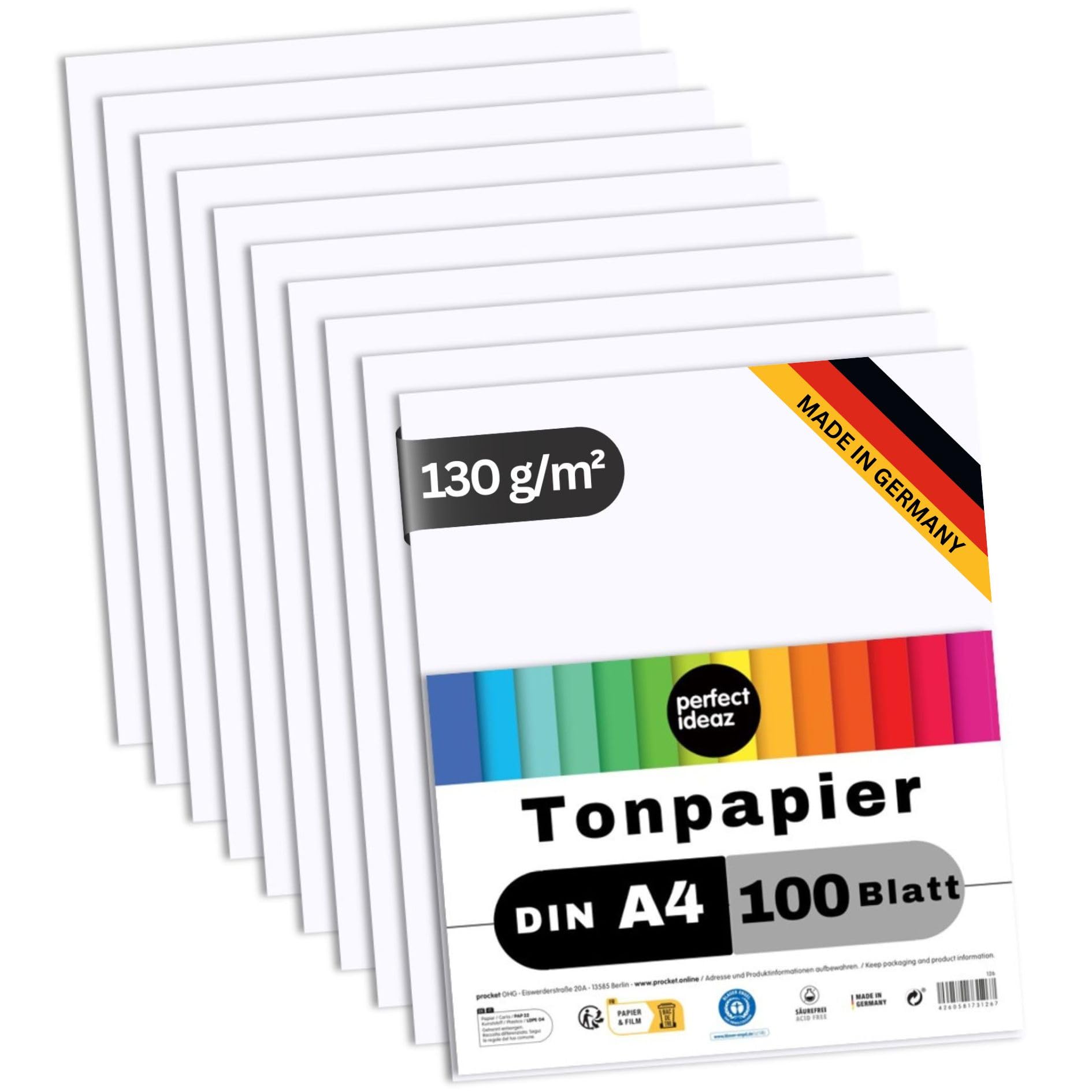 Perfect Ideaz White 100 Sheets A4 (8.27 X 11.69 In) Plain Coloured Drawing Paper, Coloured In 130 G/M² Quality Strong Craft Sheets