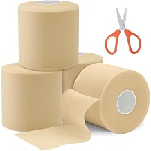 4 Rolls Foam Sports Tape 6 cm x 20 m Foam Tape with Scissors Foam Underwrap Bandage Breathable Pre Wrap Sports Tape for Wrists Ankle Knee Legs Skin Colour