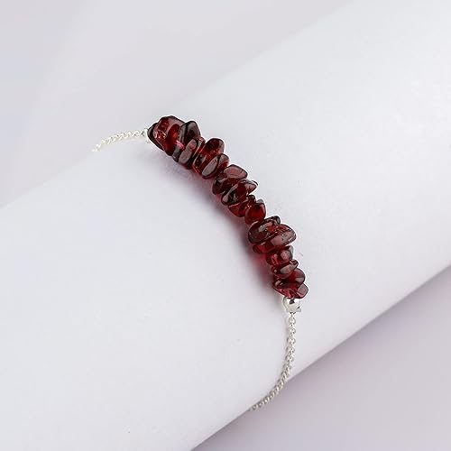 Miniatura 19 de TGH Pulsera de barra de chips naturales, cristal curativo, pulsera de cuentas crudas chapada en plata, cadena ajustable de 7 + 1 pulgada, regalo