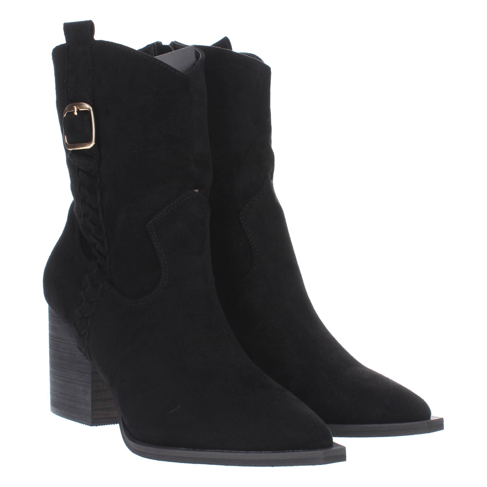 Botin campero con Estampado Liso, Cierre de Cremallera, Trenza en la Cana y Hebilla Decorativa. Coleccion Otono Invierno 2023