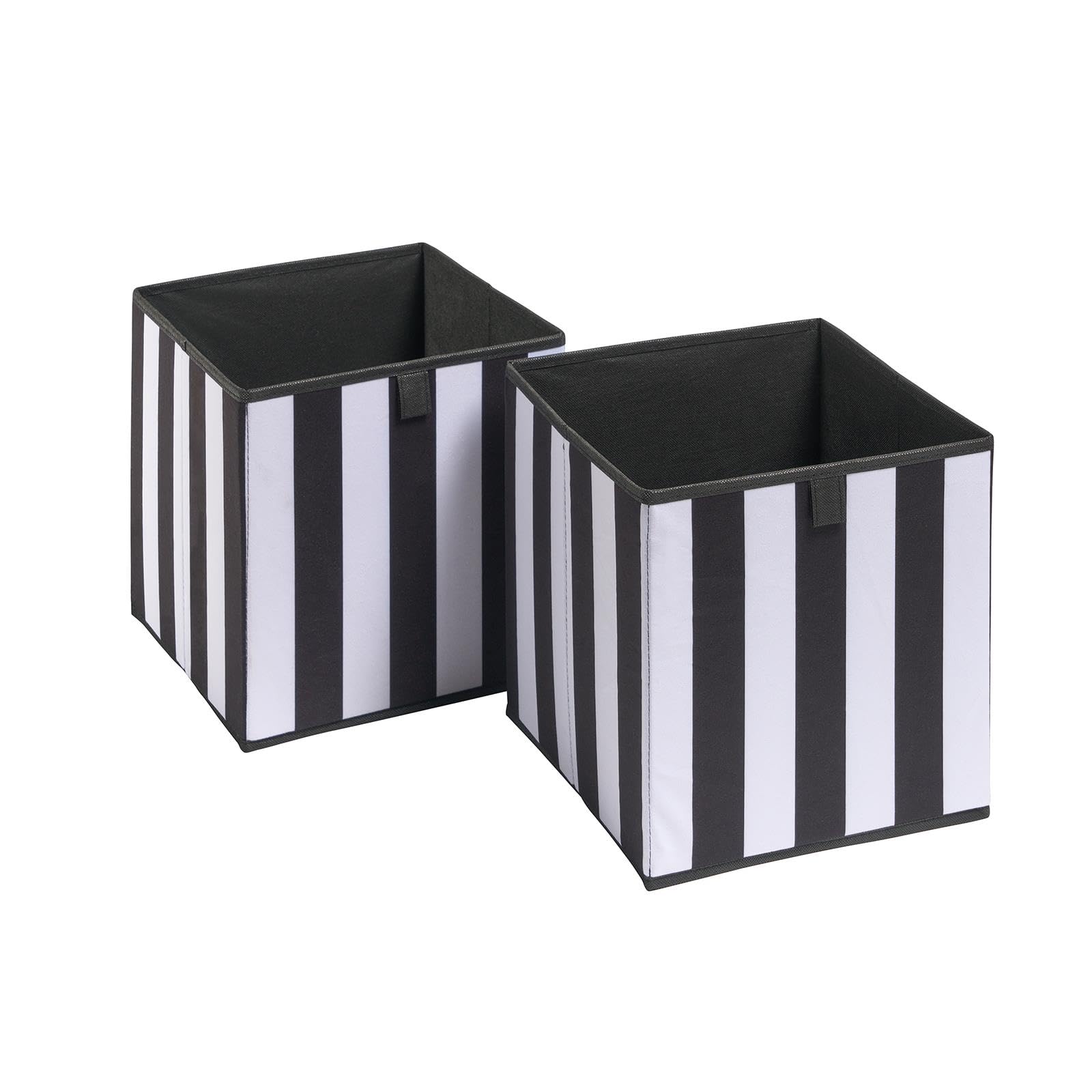 OHS Set of 2 Stripe Cube Storage Boxes Home Organiser Toys Clothing Bathroom Pop Up Foldable Collapsible Storage Cubes Space Saving Shelves Organiser Cube Boxes, Monochrome