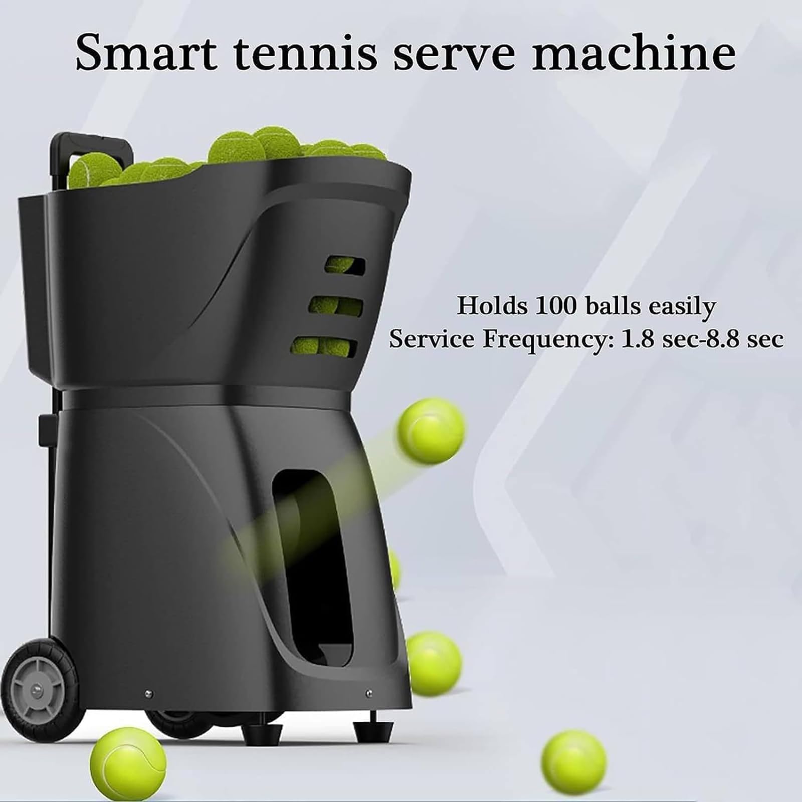 Macchina Palline Tennis, Trasmettitore Tennis Alta velocità, velocità Lancio/Angolo/frequenza Rotazione/modalità Allenamento Regolabile/capacità: 100/Distanza Trasmissione Bluetooth: 50-80 M