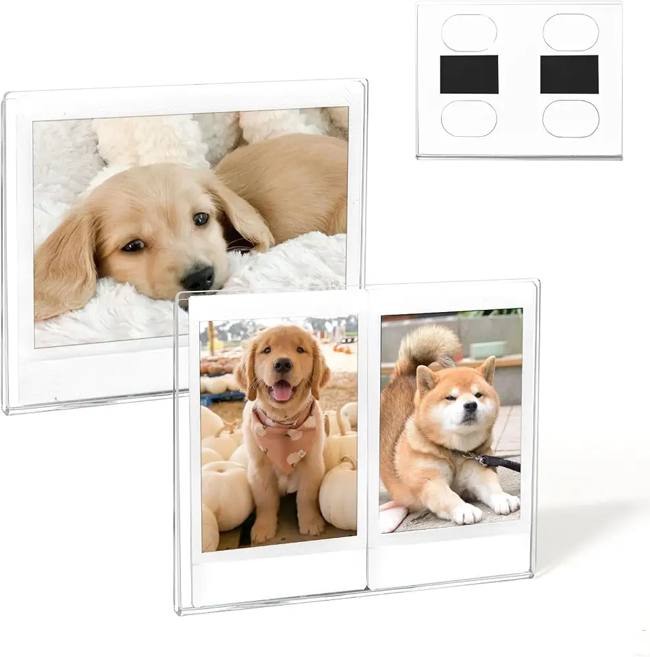 WOGOZAN Pacote com 2 mini porta-retratos magnéticos de acrílico para câmera Fujifilm Instax Mini 12/11/99/41/SE/7+/EVO filmes de 5,5 x 8,6 cm, molduras magnéticas 5x3 para geladeira (transparente)