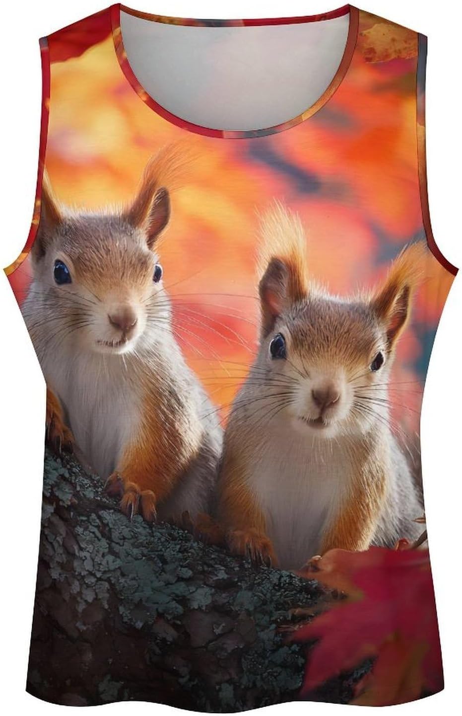 Fall Squirrel Maple Leaf Men Tank Top Workout Shirt Muscle T Shirt 5XL