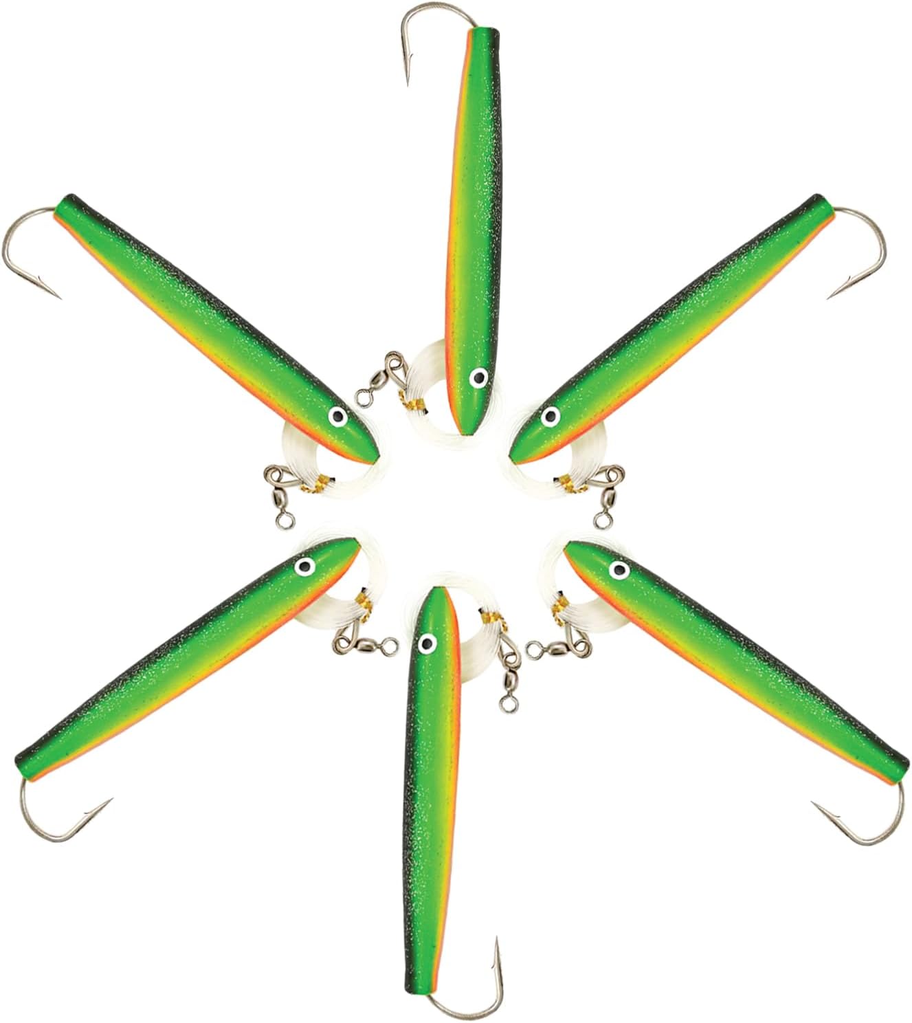 4" Cedar Plug Fishing Lures, Saltwater Trolling Lures for Tuna, 6 Pcs Zucchini Color Rigged, for Offshore Big Game Fishing, Includes Durable Lure Bag, Ideal for Tuna, Mahi, Wahoo & Marlin