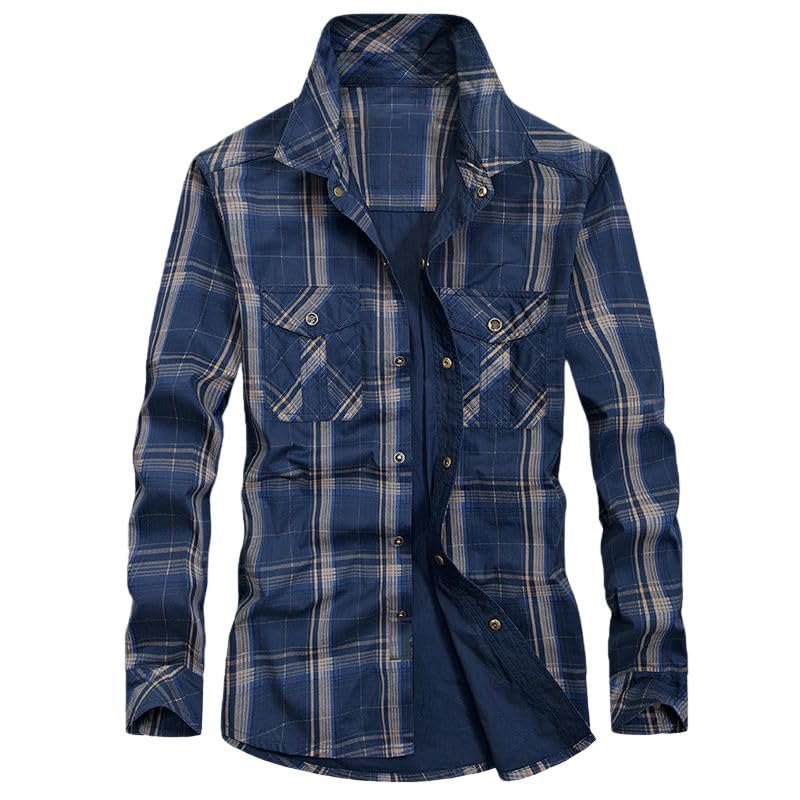 Camisa a cuadros de algodón transpirable contra la incomodidad con cuello alto 4