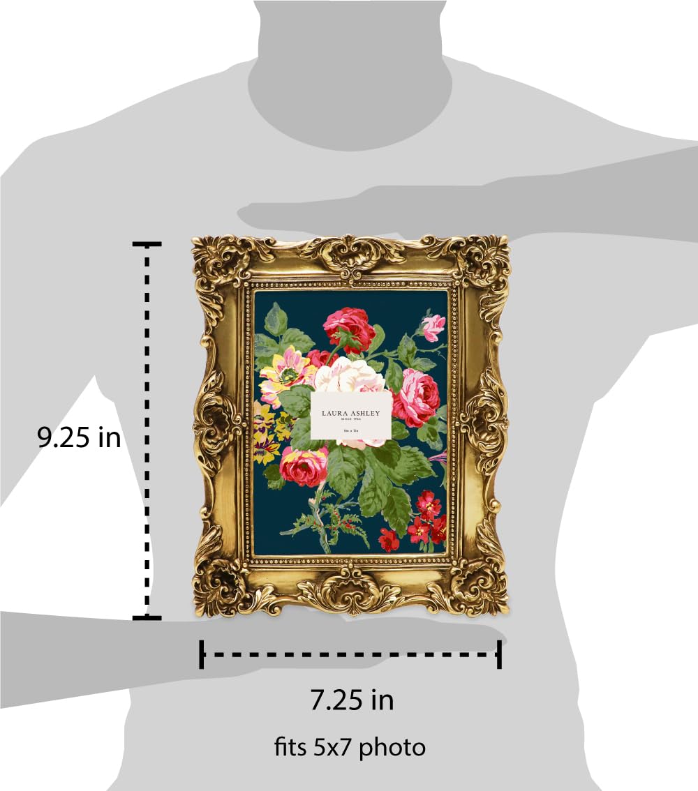 Laura Ashley 4x4 Gold Ornate Textured Hand-Crafted Resin Picture Frame with Easel & Hook for Tabletop & Wall Display, Decorative Floral Design Home Decor, Photo Gallery, Art, More (4x4, Gold)