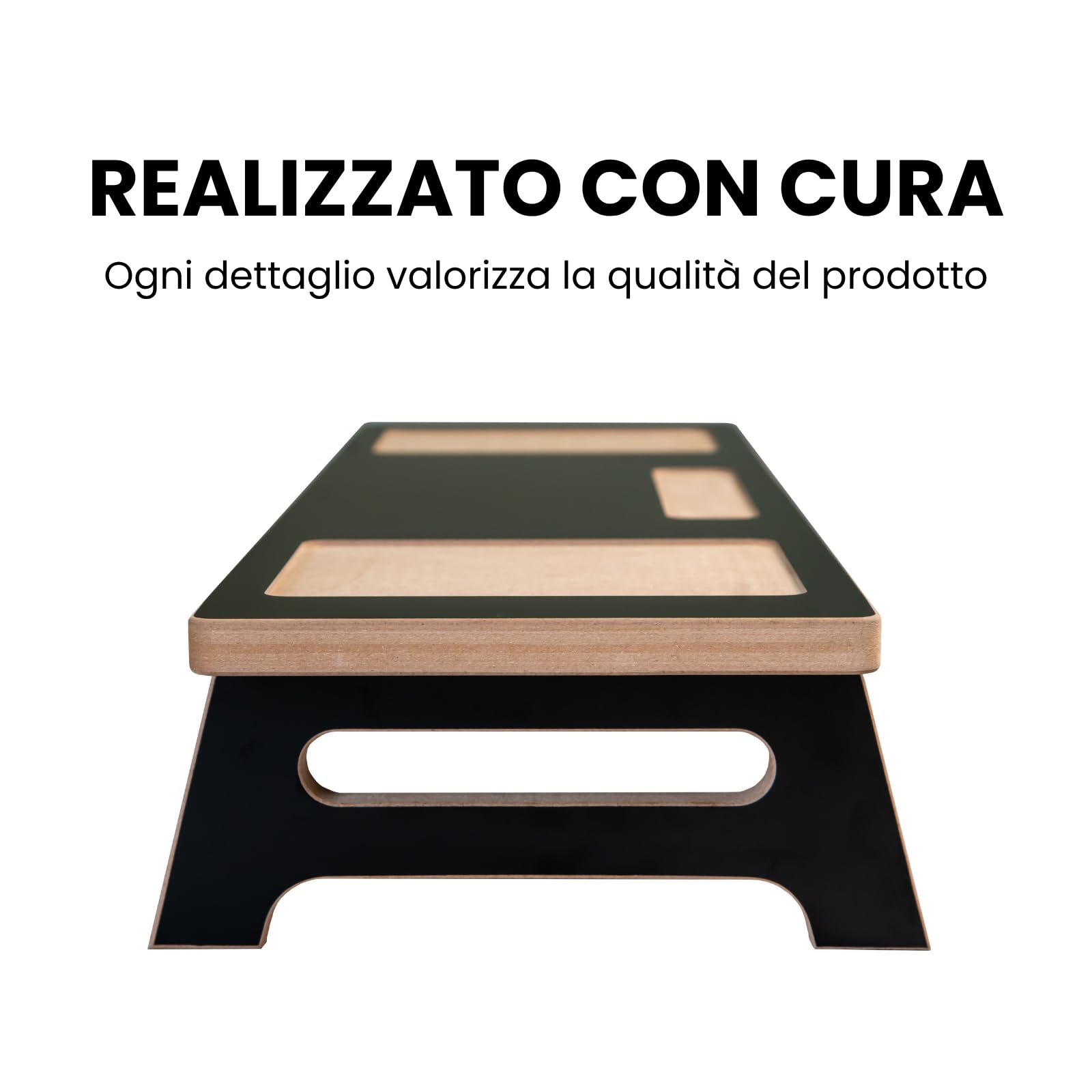 MeansWood Bridge Supporto Professionale Ergonomico Monitor Nero Lucido in MDF Secondo Schermo, Laptop, TV MADE IN ITALY