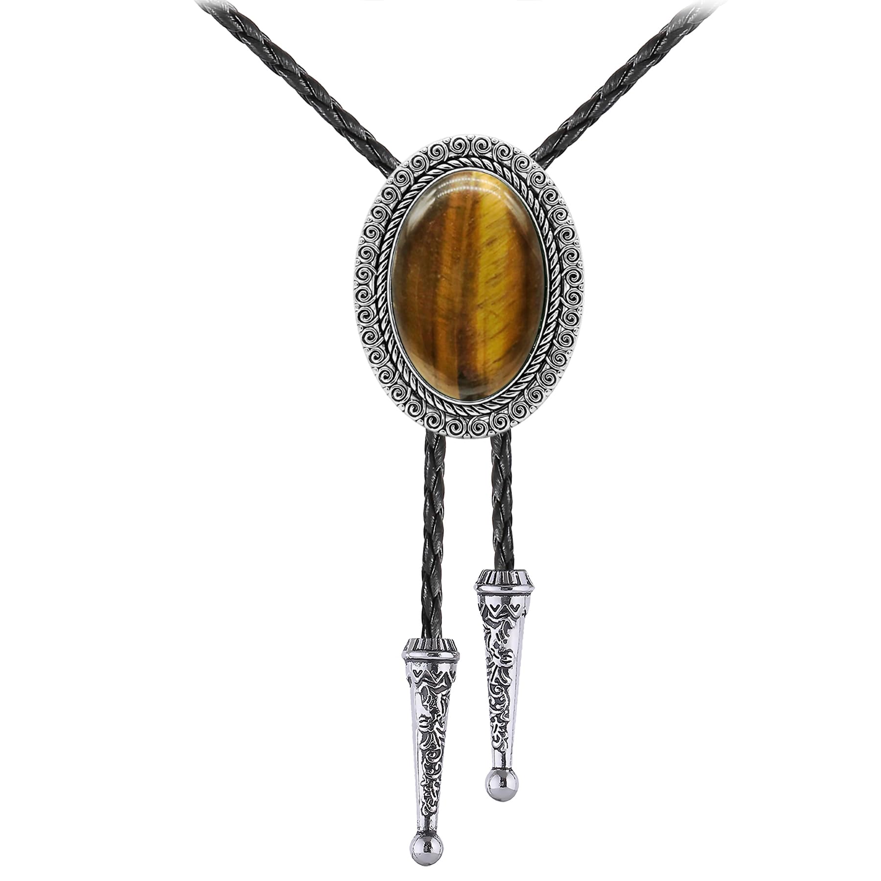 Jeilwiy Bolo Tie for Men Real Stone Westwern Cowboy Ties Silver Bolos Women Leather Necktie Gift for Birthday Christmas
